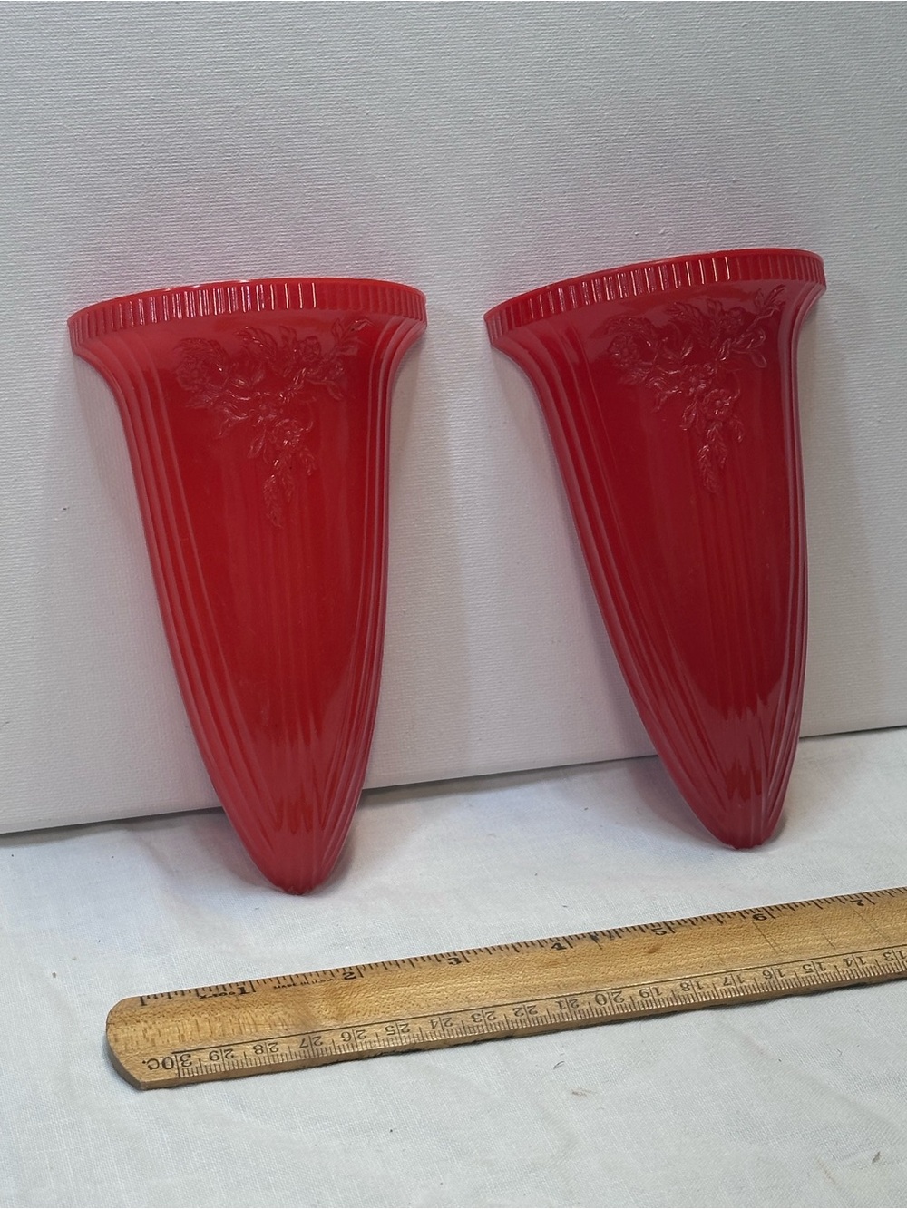 Vintage Pair Of 1960's Ardee RED Wall Pockets 6.25" Tall Home Decor Antique